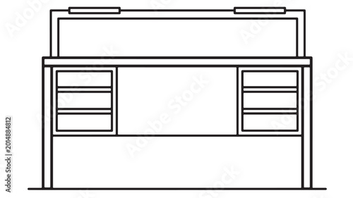 Tableau sur toile Desk with drawers and top shelves line art icon for office productivity, account