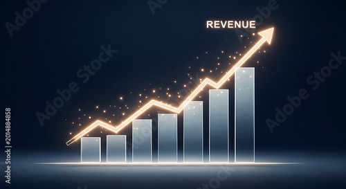 Financial growth graph showing rising revenue with neon glow.
