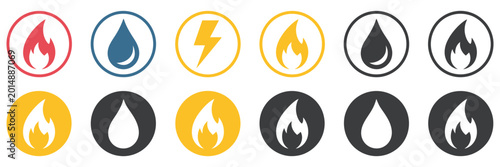 Fotografie Gas water electricity icon set public utility symbols thunderbolt lightning wate