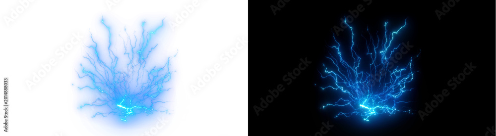 Obraz premium PNG image of&nbsp;Bright blue electric lightning bolt energy sparks on transparent background