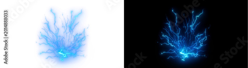 Bild auf Leinwand PNG image of Bright blue electric lightning bolt energy sparks on transparent ba