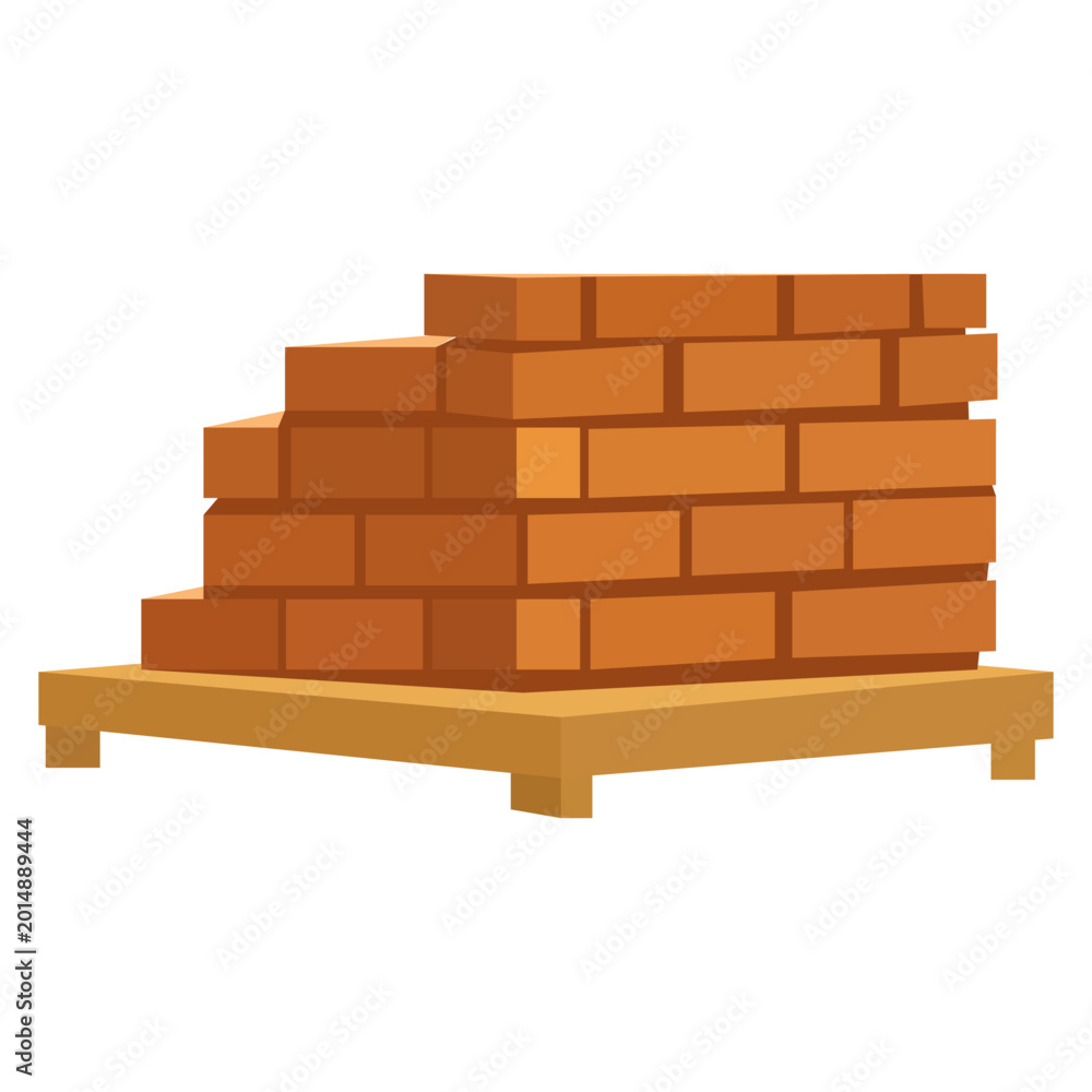 Obraz premium Brick Blocks Stacked On Wooden Pallet For Building Material In Flat Vector Illustration