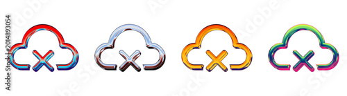 Gradient style 3D icons of delete from cloud on transparent background. Network connection and digital technology. Vibrant illustration. Stylized vector icon collection.