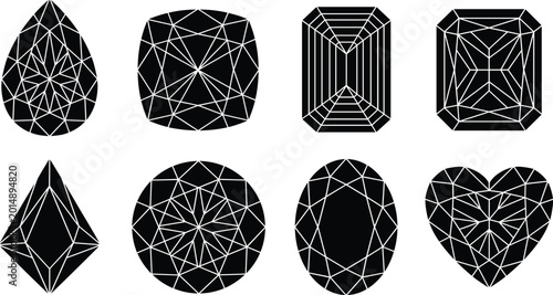 Bild auf Leinwand Elegant gemstone vector set featuring faceted diamond silhouettes, geometric cry