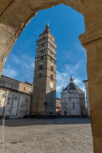 Картината върху платно The beautiful Piazza del Duomo in Pistoia, Italy, framed by an arch of the town