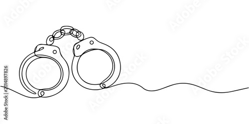 Schilderij op canvas handcuffs continuous one line drawing, Handcuffs continuous one line drawing, on