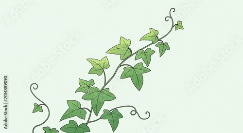 Diagonal green ivy branch with fresh spring leaves.