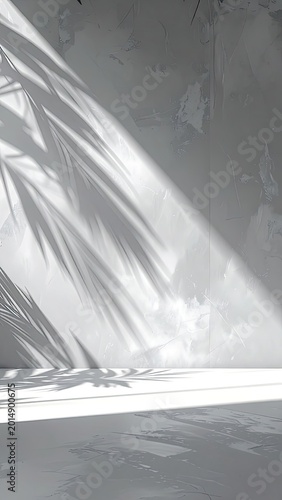 A minimalist composition showcases the interplay of light and shadow on a stark white interior surface.