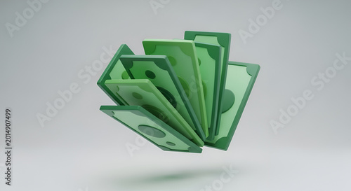 Fan of US Dollar Bills Floating in Mid-Air.