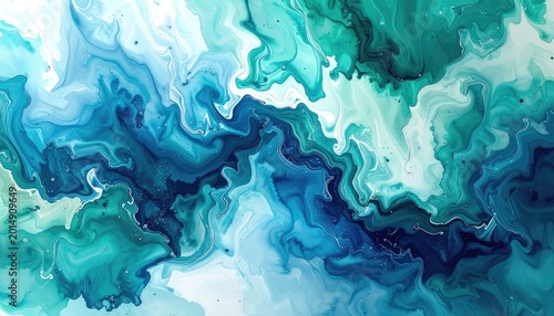 An ethereal blend of turquoise and teal paints creates a mesmerizing marbled effect.