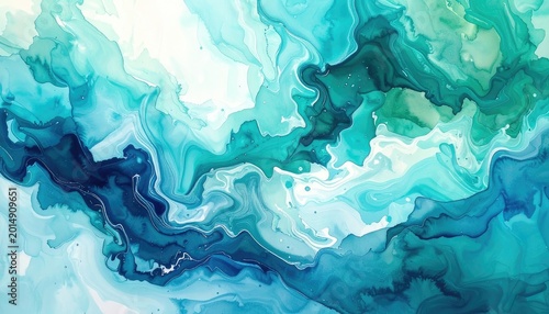 An ethereal swirl of turquoise and teal inks creates a mesmerizing abstract composition.
