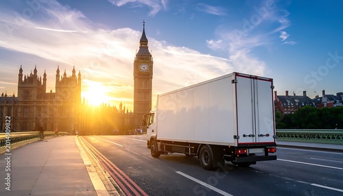 Truck driving past Big Ben London.
