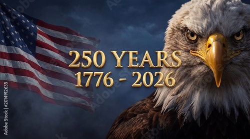 Bald Eagle Portrait with 250 Years American Anniversary Text