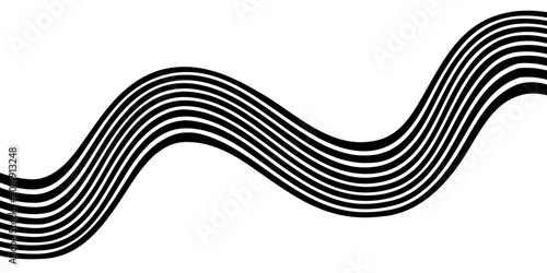 Bilde på lerret Black on white abstract perspective line wave stripes with 3d dimensional effect isolated on white