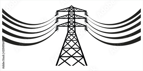 Fotografie Stylized black and white illustration of a high voltage electricity pylon with p