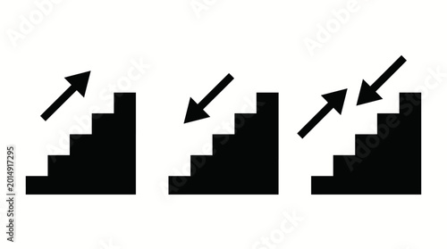 Photos Three staircase icons with arrows indicating upward and downward movement