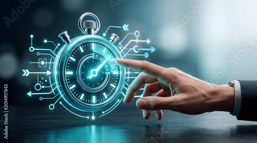 Digital timer revolutionizing time management modern office stock image technology close-up efficiency concept