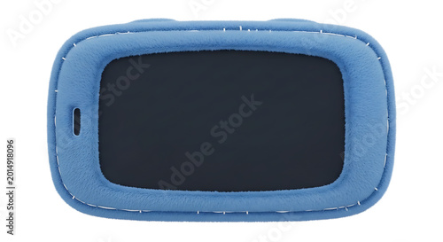 Blue fuzzy plush phone case cover with soft textile texture and visible stitching details centered on clean neutral background for trendy device accessory.