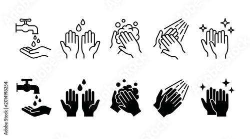 Canvastavla Hand washing steps icons set: cleanliness and hygiene with washing hands