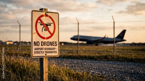 Airport drone restrictions safety signage drone prohibition airfield environment ground viewpoint aviation regulations