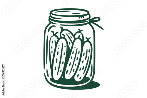 Pickled cucumbers in a glass jar with metal lid sealed