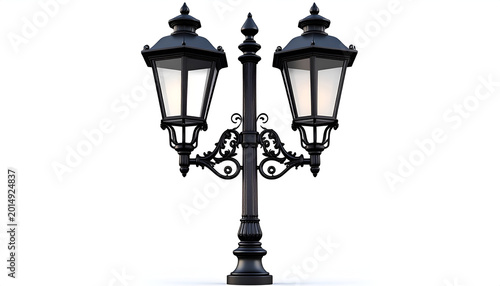 Ornate Black Double Headed Street Lamp Post.