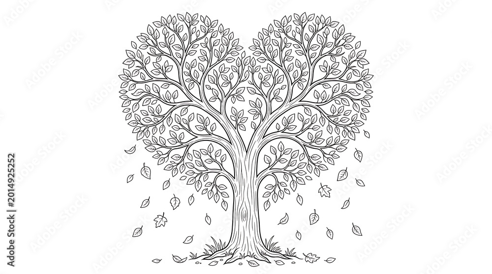 Fototapeta premium Heart Shaped Tree with Falling Leaves Autumn Design