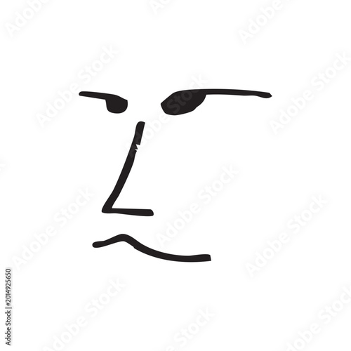 Fotografía A simple, minimalist black line drawing of a face with a skeptical and judgmental expression on a white background