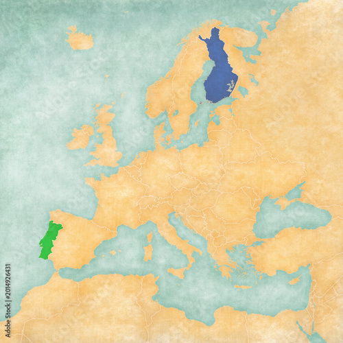 Fotografía Map of Europe - Portugal and Finland