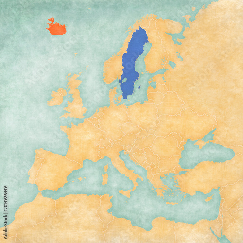 Φωτογραφία Map of Europe - Sweden and Iceland