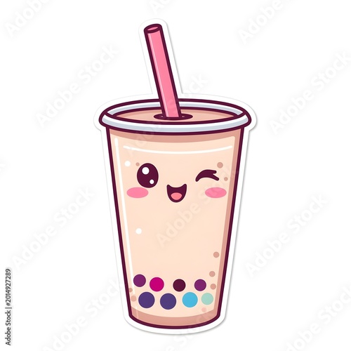 Adorable Bubble Tea Cup Character with Winking Face