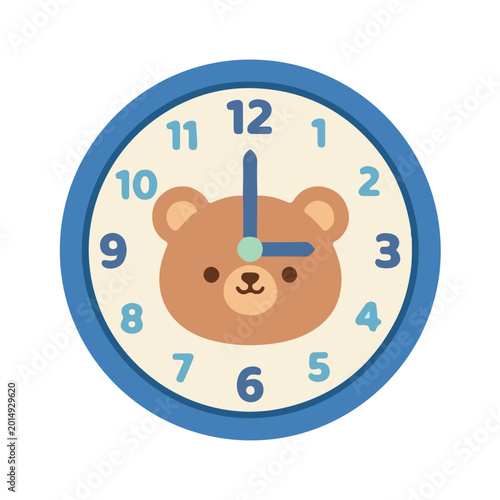 Cute Bear Face Wall Clock Design for Kids Room Flat Vector