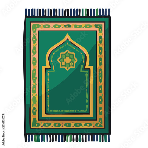 Obraz na plátně Green Islamic Prayer Rug with Geometric Pattern