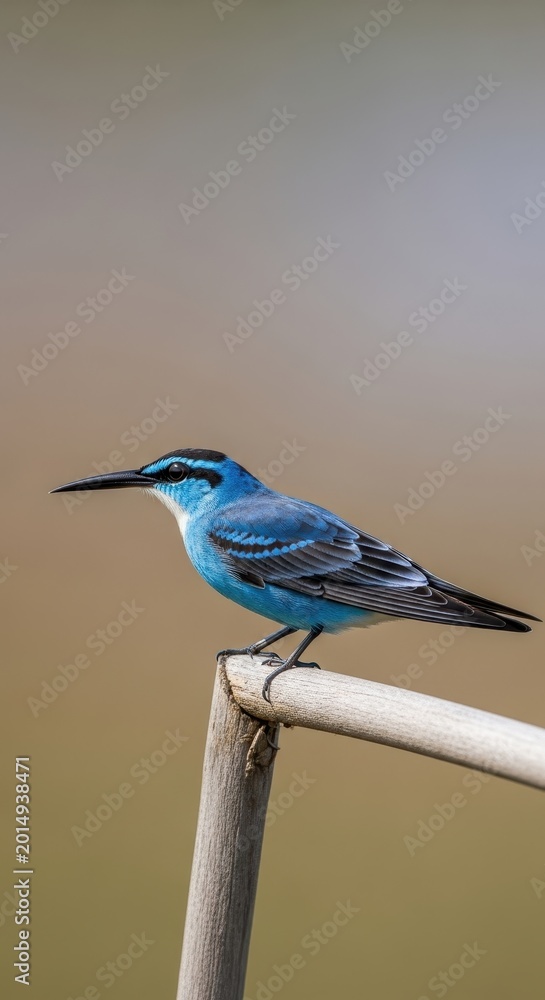 Obraz premium Striking Blue Bird Perched on a Slender Branch.