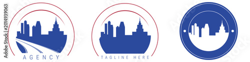 Schilderij op canvas Stylized circular city skyline logo designs with modern urban elements and road graphics
