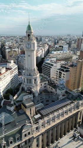Aerial view of Buenos Aires Legislature Palace clock tower near Plaza de Mayo, Argentina