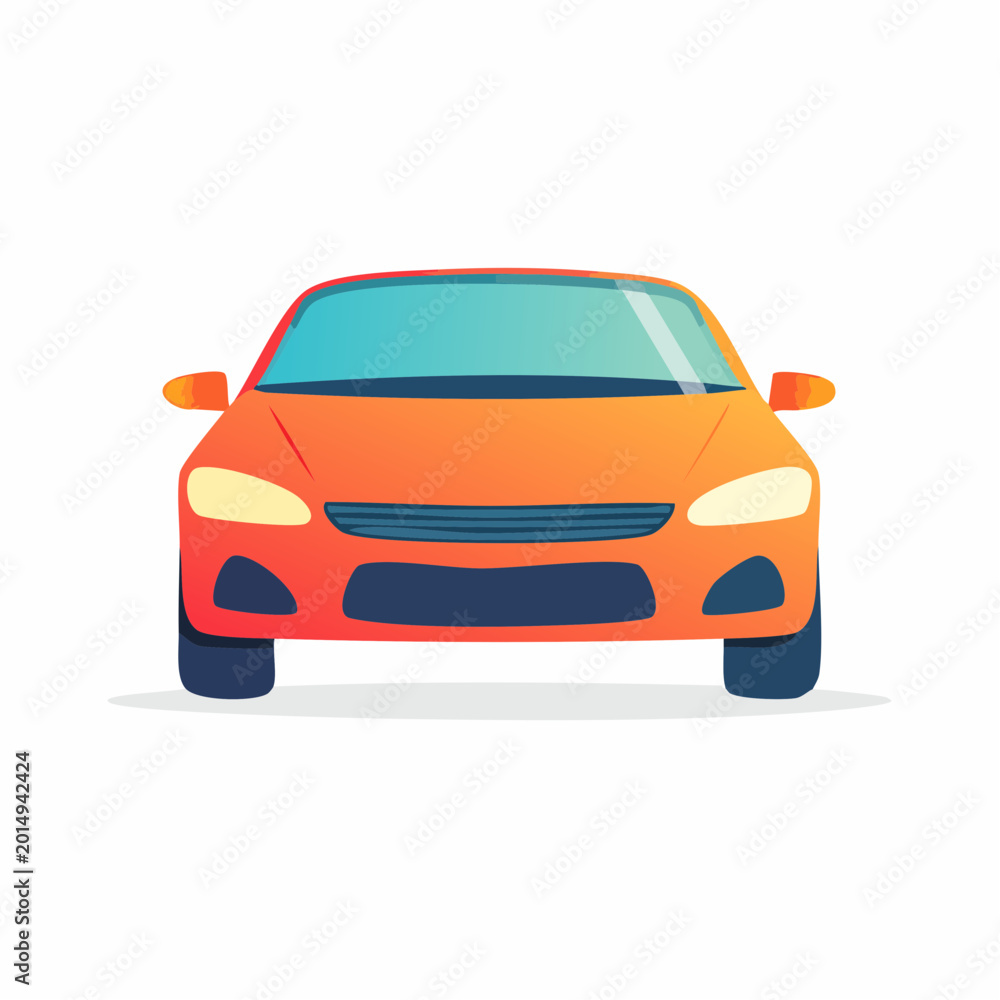 Fototapeta premium Orange Car Front View Illustration