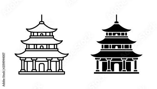 Fotografie Japanese Pagoda Architecture Icons, Traditional East Asian Temple Building Symbo