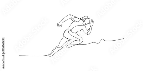 Cuadro en lienzo Man running, continuous line drawing, athletic speed Vector, illustration