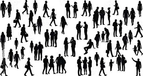 Foto Large group of diverse people silhouettes vector illustration with different pos