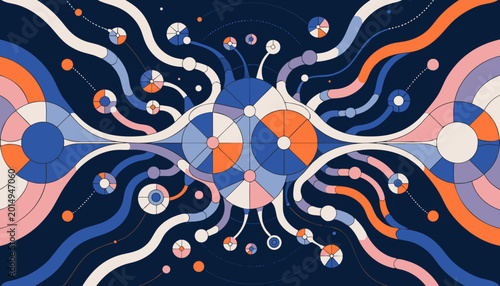 Abstract Digital Network Illustration with Connecting Nodes and Lines.