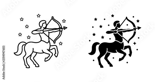 Tableau sur toile Sagittarius Zodiac Constellation Vector Icons, Archer Centaur Symbol, Astrology