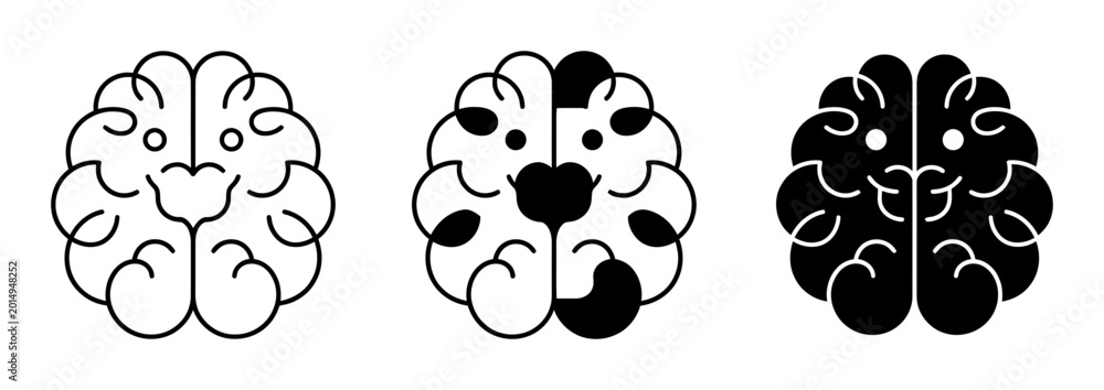 Fototapeta premium Three brain silhouette icons set, representing human intelligence, thought, creativity, for education science concepts