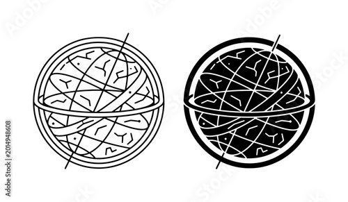 Fotografía Celestial Globe Icons, Astronomical Orrery Vector Art, Vintage Navigation Tools,