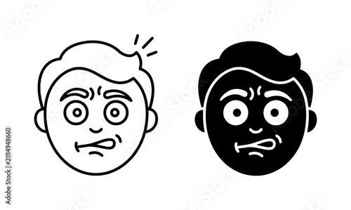 Quadro su tela Confused Face Emoticon, Vector Icons of Bewilderment and Uncertainty, Human Expr