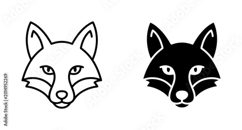 Fotografía Fox Head Icons, Simple Line Art and Silhouette, Animal Graphics for Branding and