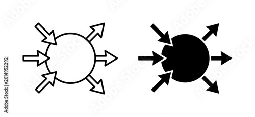 Tableau sur toile Concentration and Dispersion Icons: Input and Output Arrows, Central Core Symbol