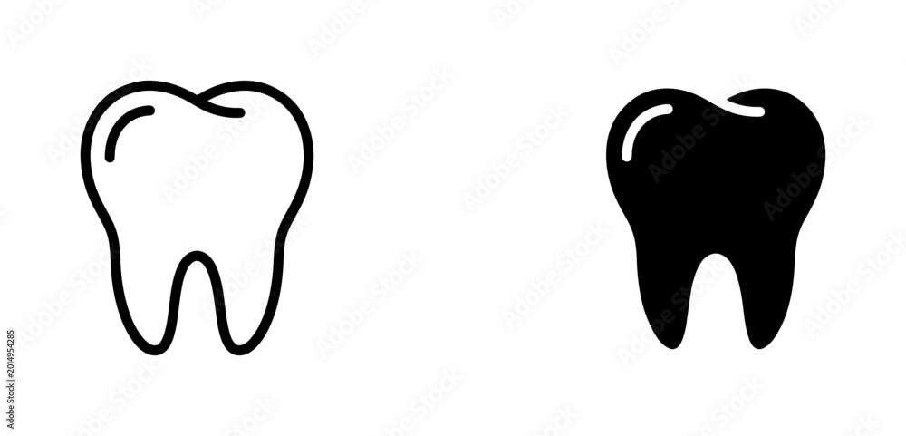 Obraz premium Dental Icons, Tooth Outline and Silhouette, Oral Health Symbols, Dentistry Vector Graphics for Medical and Healthcare Concepts