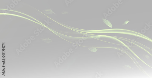 Quadro su tela Minimal Nature Inspired Abstract Ribbon Waves with Delicate Floating Leaf Elemen
