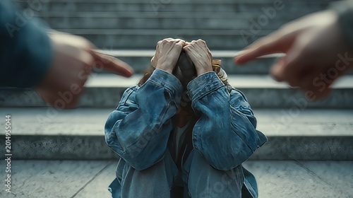 Public shaming, Bullied Man or Public Accusation Concept, social pressure, guilt, and bullying.